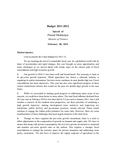 Budget 2011-2012 Pranab Mukherjee Speech  of