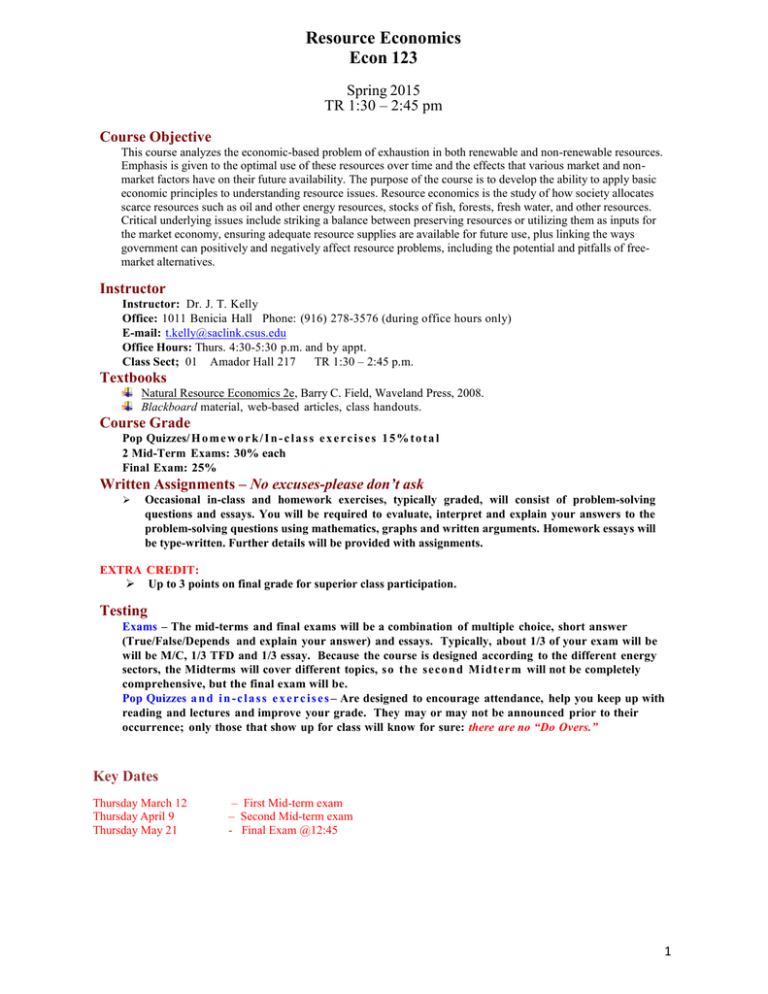 Resource Economics Econ 123 Spring 2015