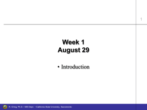 Week 1 August 29 • Introduction 1