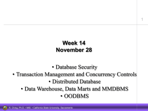 Week 14 November 28 • Database Security • Transaction Management and Concurrency Controls
