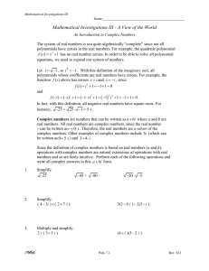 Poly 7.3 Intro to Complex Numbers,