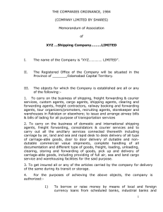 THE COMPANIES ORDINANCE, 1984 (COMPANY LIMITED BY SHARES) Memorandum of Association of