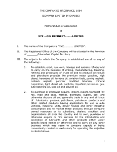 Standard Memorandum for Refinery
