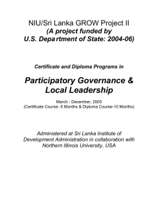 Certificate and Diploma Programs in Participatory Governance and Local Leadership - Prospectus