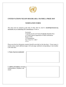 UNITED NATIONS NELSON ROLIHLAHLA MANDELA PRIZE 2015 NOMINATION FORM