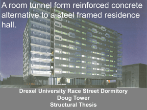 A room tunnel form reinforced concrete hall. Drexel University Race Street Dormitory