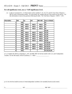 PRINT STA 4210 – Exam 3 – Fall 2013 – Name _________________________