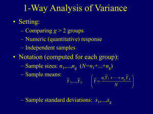 1-Way Analysis of Variance • Setting: • Notation (computed for each group): g