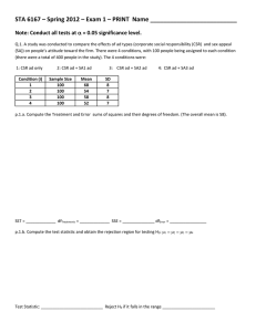 STA 6167 – Spring 2012 – Exam 1 – PRINT ... Note: Conduct all tests at = 0.05 significance level. 
