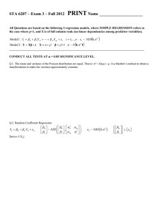 PRINT   STA 6207 – Exam 3 – Fall 2012