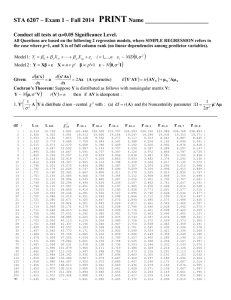 PRINT   STA 6207 – Exam 1 – Fall 2014
