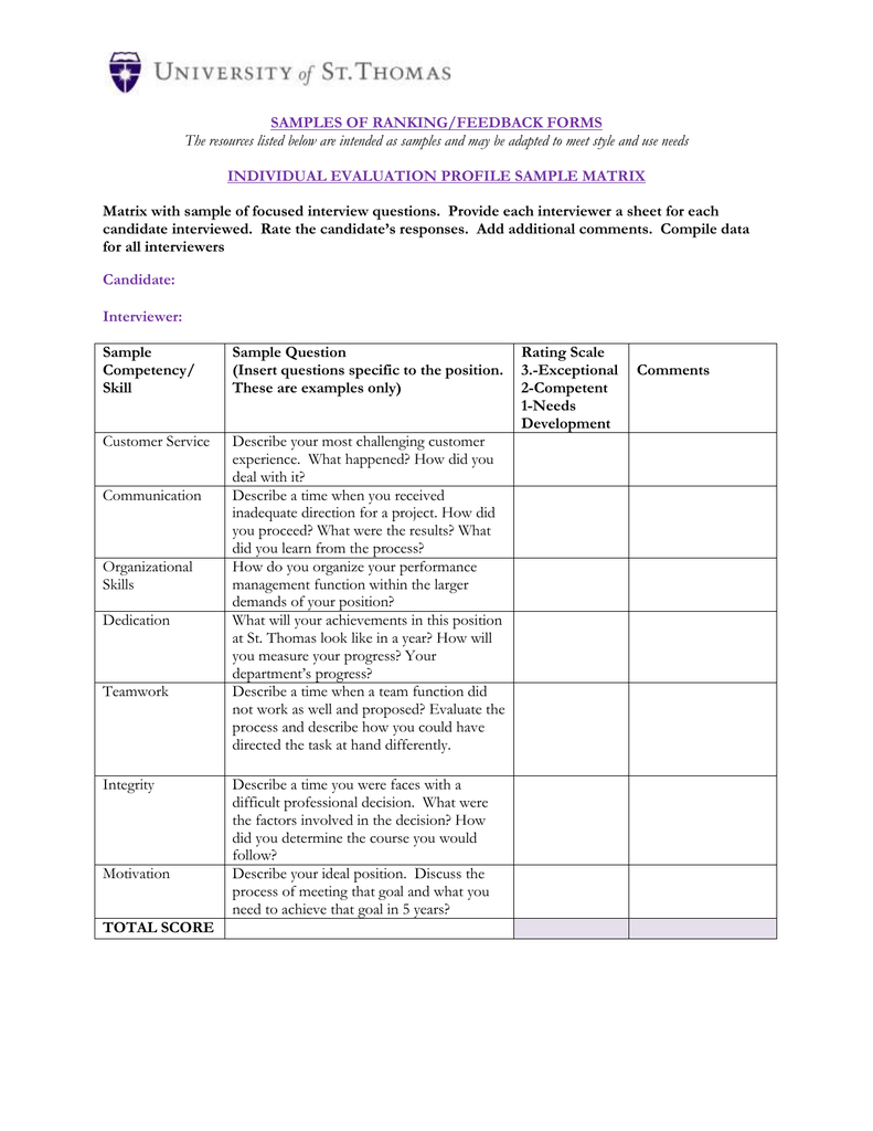 Interview Evaluation Sample Comments | PDF Template