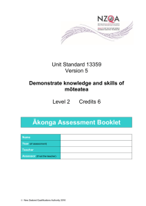 Ākonga Assessment Booklet Unit Standard 13359 Version 5 Level 2