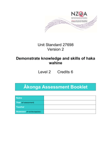 Ākonga Assessment Booklet Unit Standard 27698 Version 2 Level 2