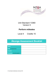 Ākonga Assessment Booklet Unit Standard 13360 Version 5 Level 4