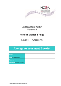 Ākonga Assessment Booklet Unit Standard 13364 Version 5 Level 4