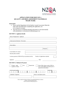 APPLICATION FOR ISSUE OF A QUALITY ASSURED ASSESSMENT MATERIALS TRADE MARK