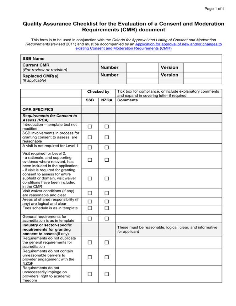 CMR Evaluation checklist (DOC, 135KB)