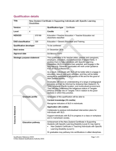 New Zealand Certificate in Supporting Individuals with Specific Learning Disabilities (Level 4) (DOC, 71KB)