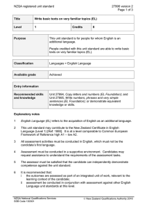 NZQA registered unit standard 27996 version 2  Page 1 of 3