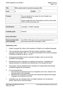 NZQA registered unit standard 28000 version 2  Page 1 of 3