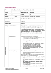 Qualification details  New Zealand Certificate in Arts and Design (Level 2)