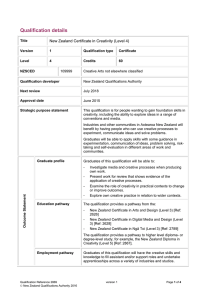 Qualification details  New Zealand Certificate in Creativity (Level 4)