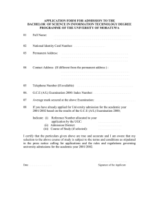 APPLICATION FORM FOR ADMISSION TO THE