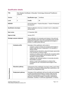 Qualification details  New Zealand Certificate in Education Technology (Advanced Practitioner) (Level 6)