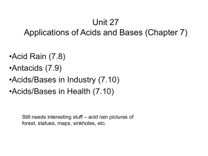 Unit 27 Applications of Acids and Bases (Chapter 7) •Acid Rain (7.8)