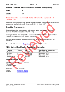 National Certificate in Business (Small Business Management) Level 4 Credits