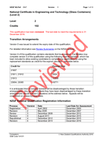 National Certificate in Engineering and Technology (Glass Containers) (Level 2) Level 2