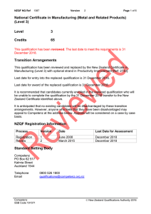 National Certificate in Manufacturing (Metal and Related Products) (Level 3) Level 3