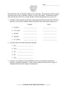 Name ____________________ CHEM 1004 Homework #7 Spring 2011