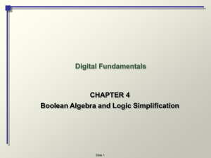 Digital Fundamentals CHAPTER 4 Boolean Algebra and Logic Simplification Slide 1