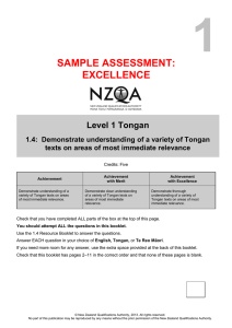 1 SAMPLE ASSESSMENT: EXCELLENCE Level 1 Tongan