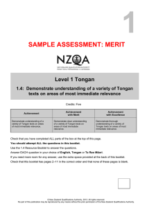 1 SAMPLE ASSESSMENT: MERIT Level 1 Tongan