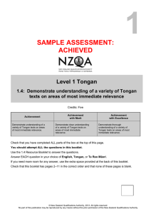 1 SAMPLE ASSESSMENT: ACHIEVED Level 1 Tongan