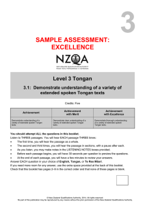 3 SAMPLE ASSESSMENT: EXCELLENCE Level 3 Tongan