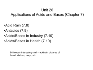 Unit 26 Applications of Acids and Bases (Chapter 7) •Acid Rain (7.8)