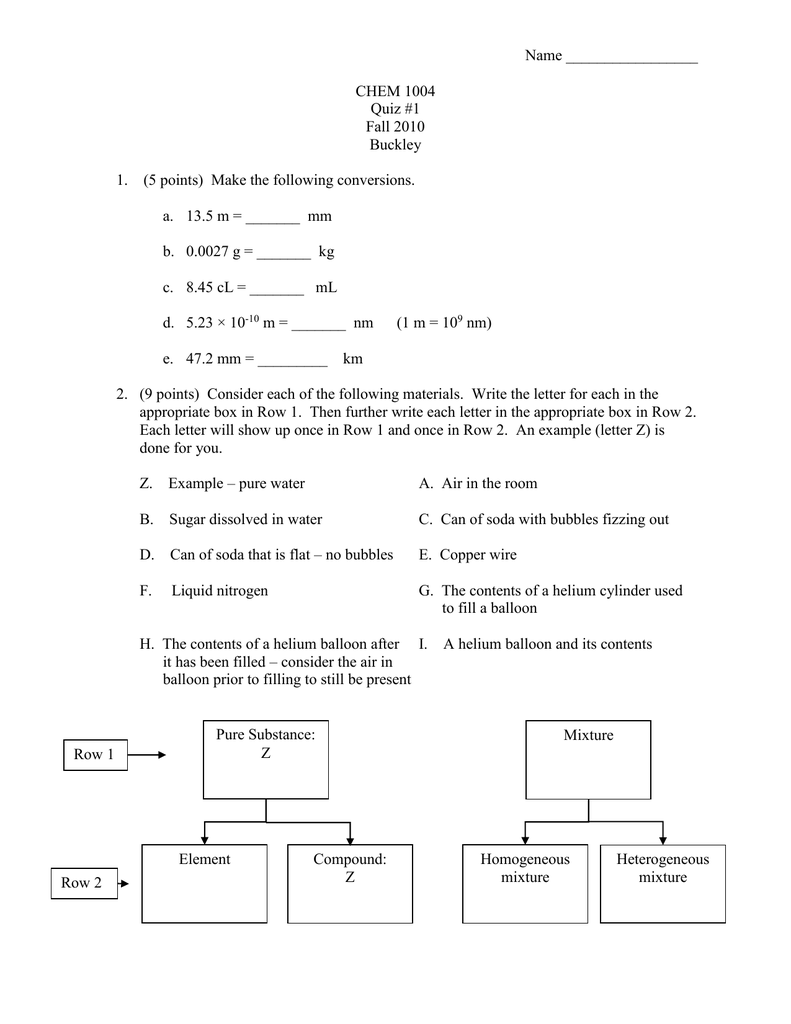 Name Chem 1004 Quiz 1