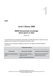 1 Level 1 Dance, 2006 90005 Demonstrate knowledge dance genre or style