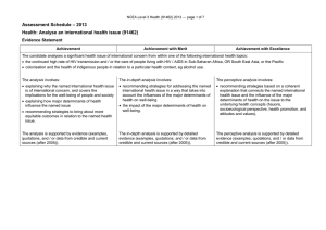 – 2013 Assessment Schedule Health: Analyse an international health issue (91462) Evidence Statement