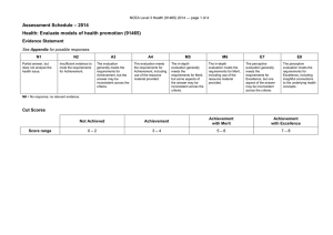 – 2014 Assessment Schedule Health: Evaluate models of health promotion (91465) Evidence Statement