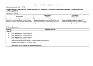 – 2012 Assessment Schedule packaging information influences an individual’s food choices and