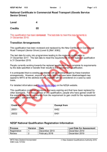 National Certificate in Commercial Road Transport (Goods Service Senior Driver) Level 4