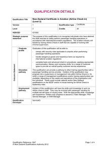 QUALIFICATION DETAILS  New Zealand Certificate in Aviation (Airline Check-in) (Level 3)