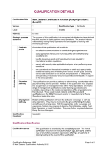 QUALIFICATION DETAILS  New Zealand Certificate in Aviation (Ramp Operations) (Level 3)