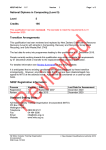 National Diploma in Composting (Level 5) Level 5 Credits