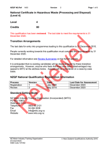 National Certificate in Hazardous Waste (Processing and Disposal) (Level 4) Level 4